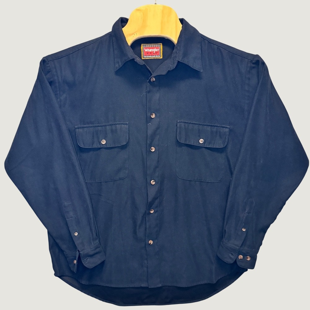 2285 | Wrangler Hero Dual Pocket Work Shirt Navy Blue Men L Western